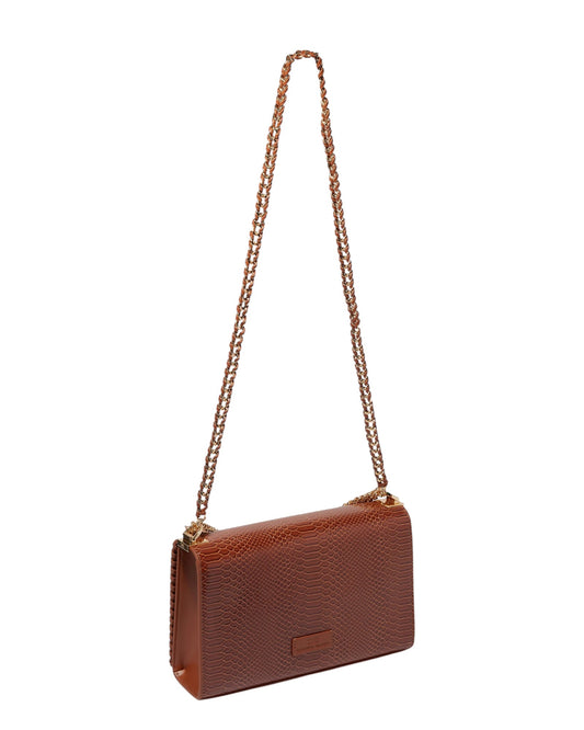 CARTERA BROWN CHARMS & CHAINS CROSSBODY BAG IN PYTHON ELISABETTA FRANCHI