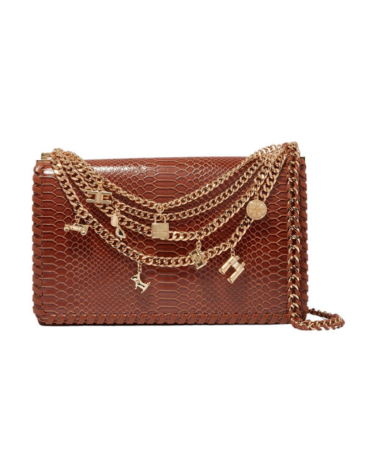 CARTERA BROWN CHARMS & CHAINS CROSSBODY BAG IN PYTHON ELISABETTA FRANCHI