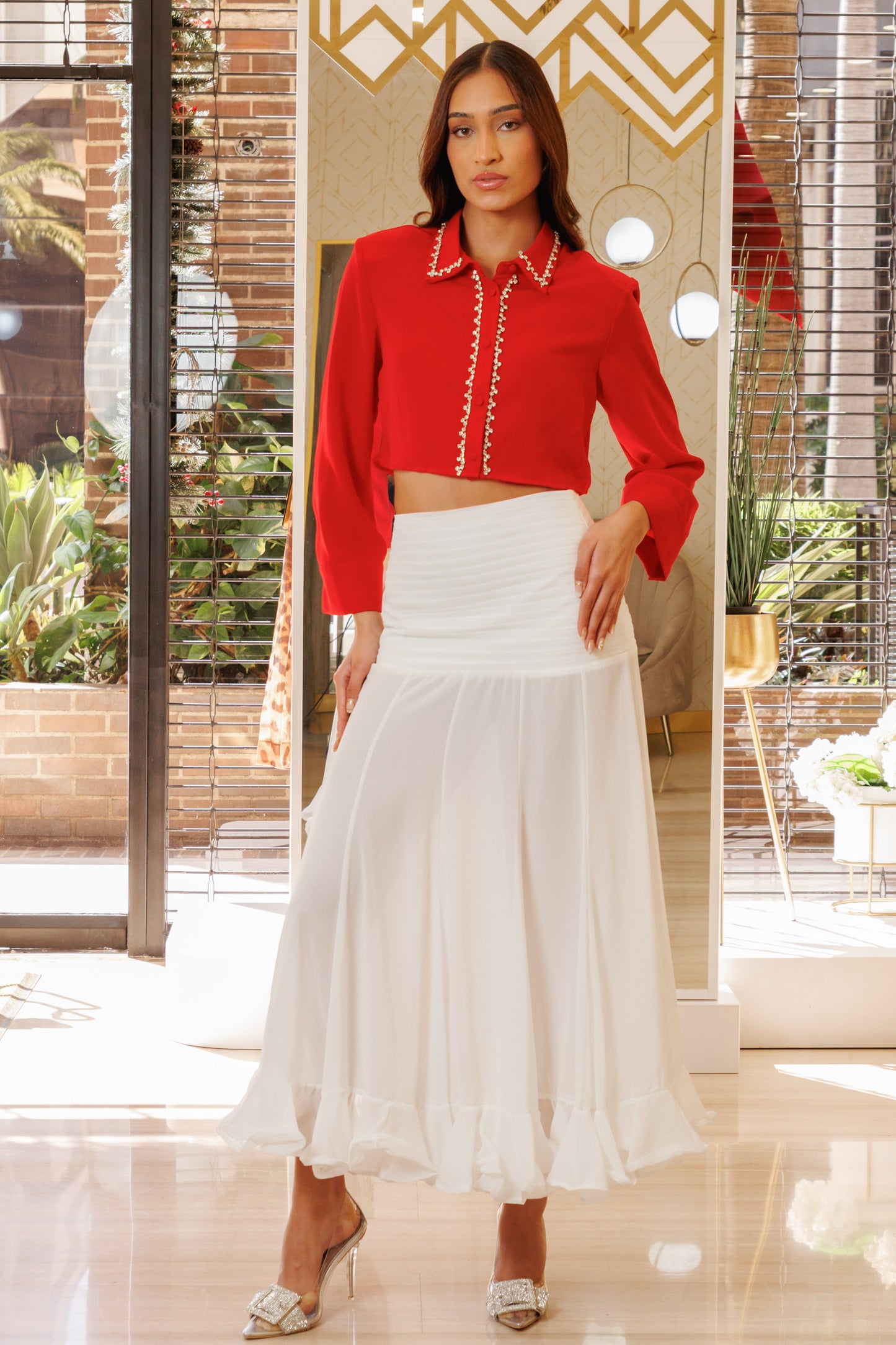 Blusa corta de vestir roja