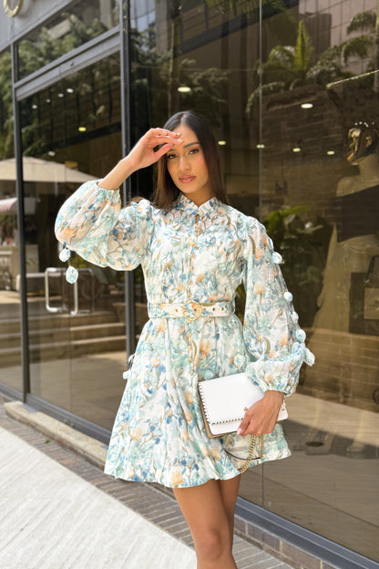 VESTIDO C/ ESTAMPADO FLORAL VERDE