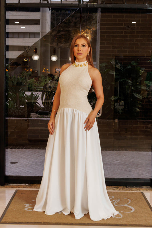 VESTIDO LARGO COCTEL CON COLLAR