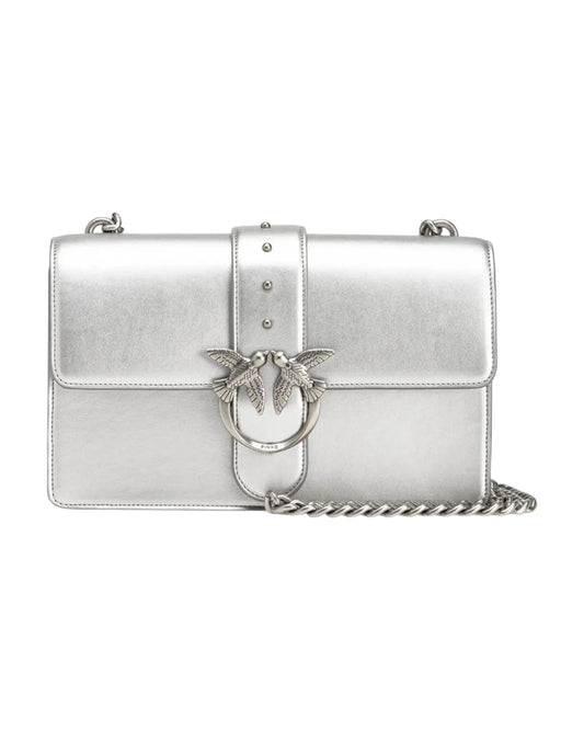 CARTERA LOVE BAG LEATHER HANDBAG PINKO SILVER